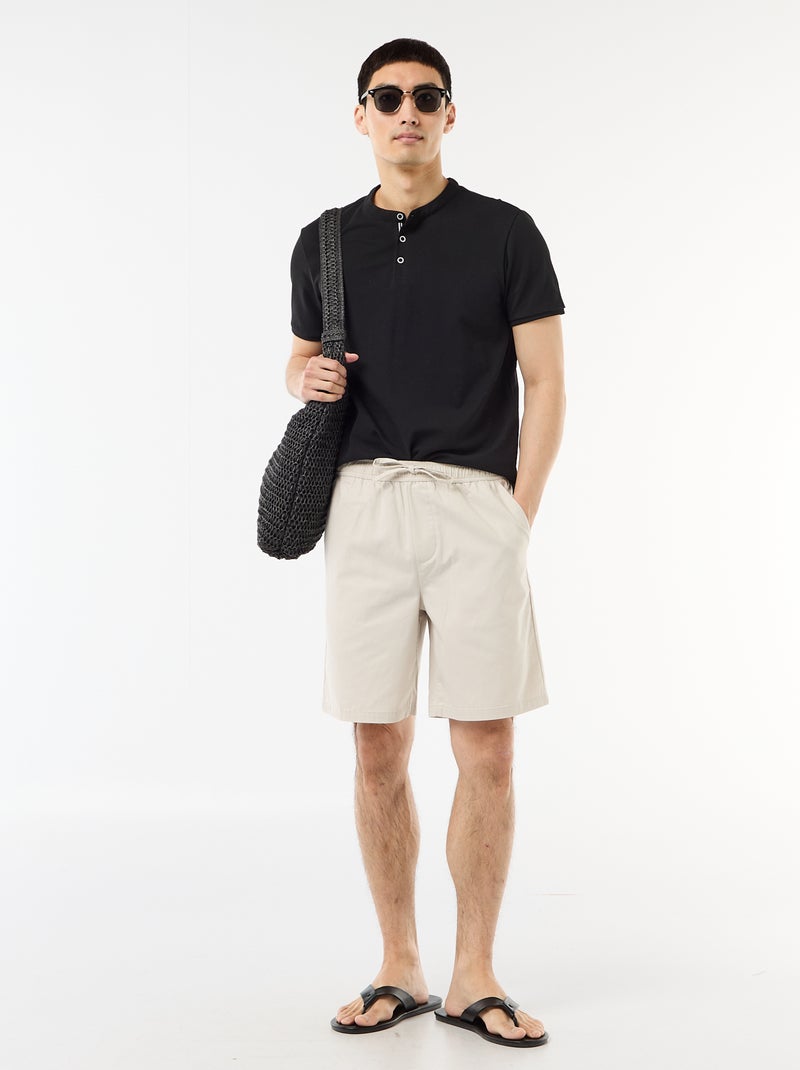 Polo homme en maille piquée à col tunisien Noir - Kiabi