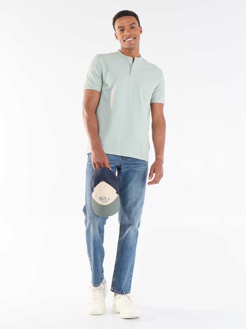 Polo homme en maille piquée à col tunisien Vert - Kiabi