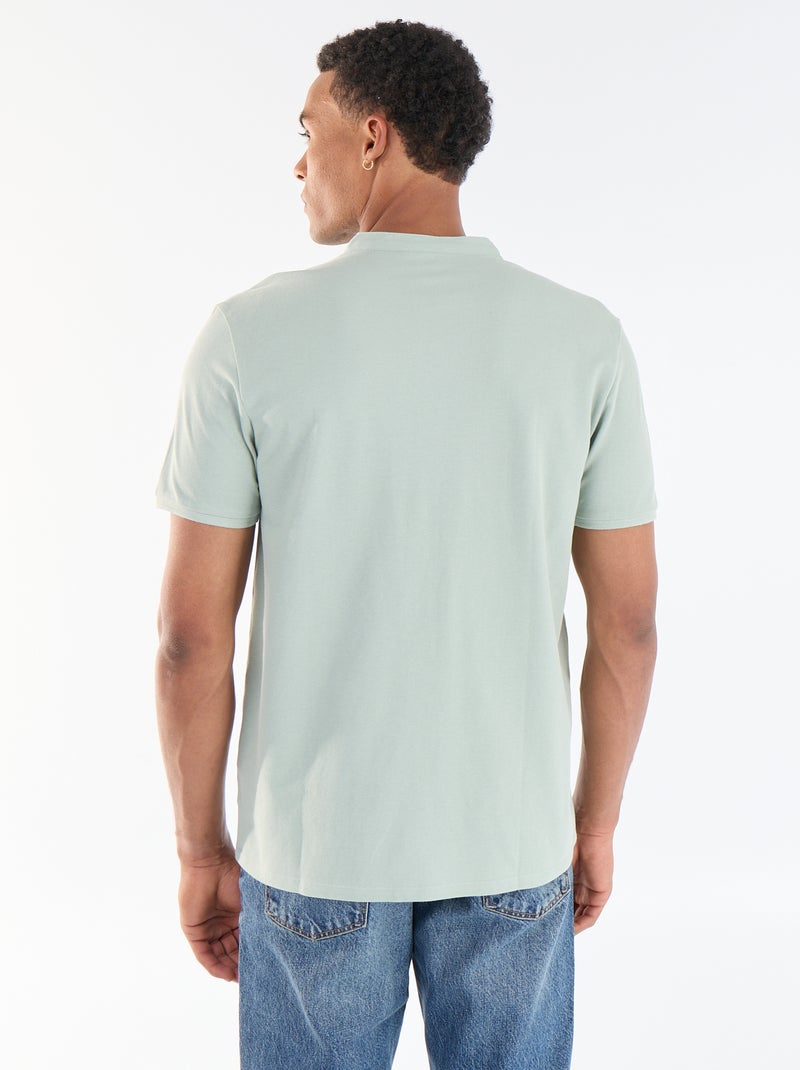 Polo homme en maille piquée à col tunisien Vert - Kiabi