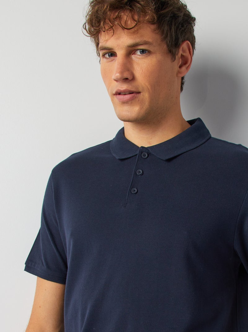 Polo homme en maille piquée uni Marine - Kiabi