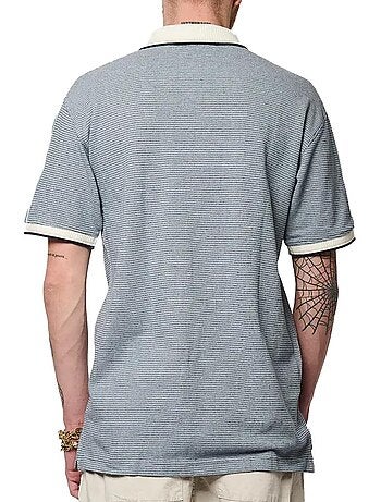 Polo en coton bleu ciel en maille piquée tricolore à coupe regular fit
