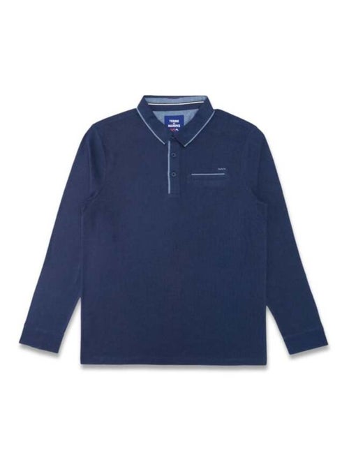 Polo Homme manches longues bleu marine - Kiabi