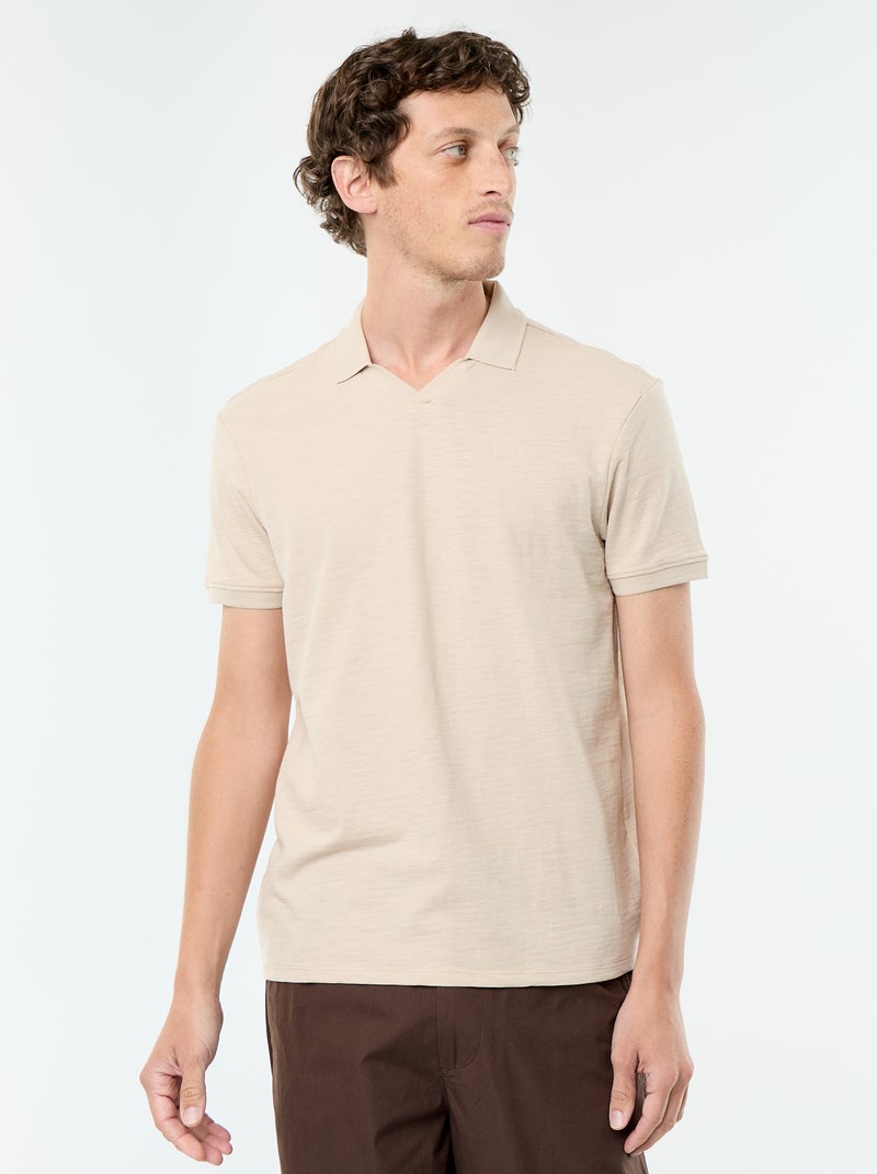 Polo homme uni à manches courtes Beige - Kiabi