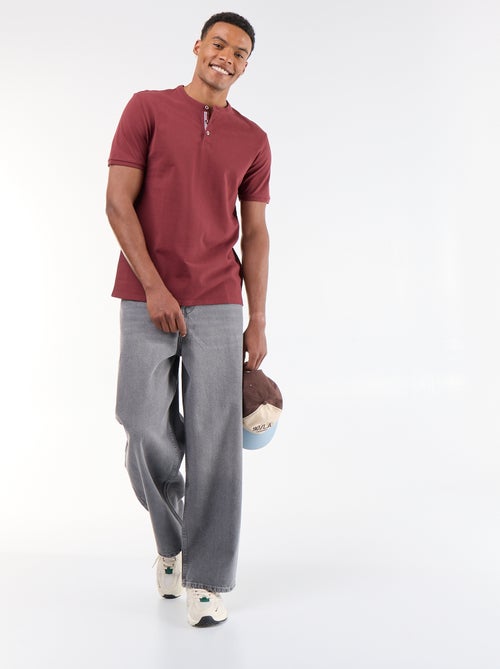 Polo homme uni en maille piquée à col tunisien - Kiabi