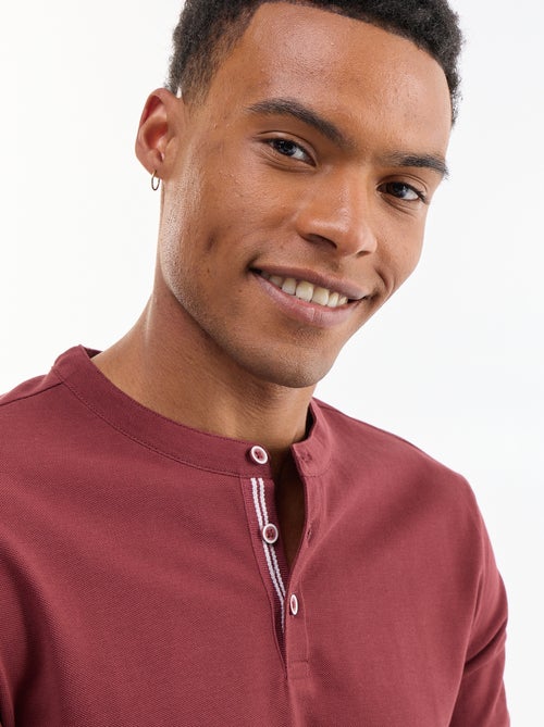 Polo homme uni en maille piquée à col tunisien - Kiabi