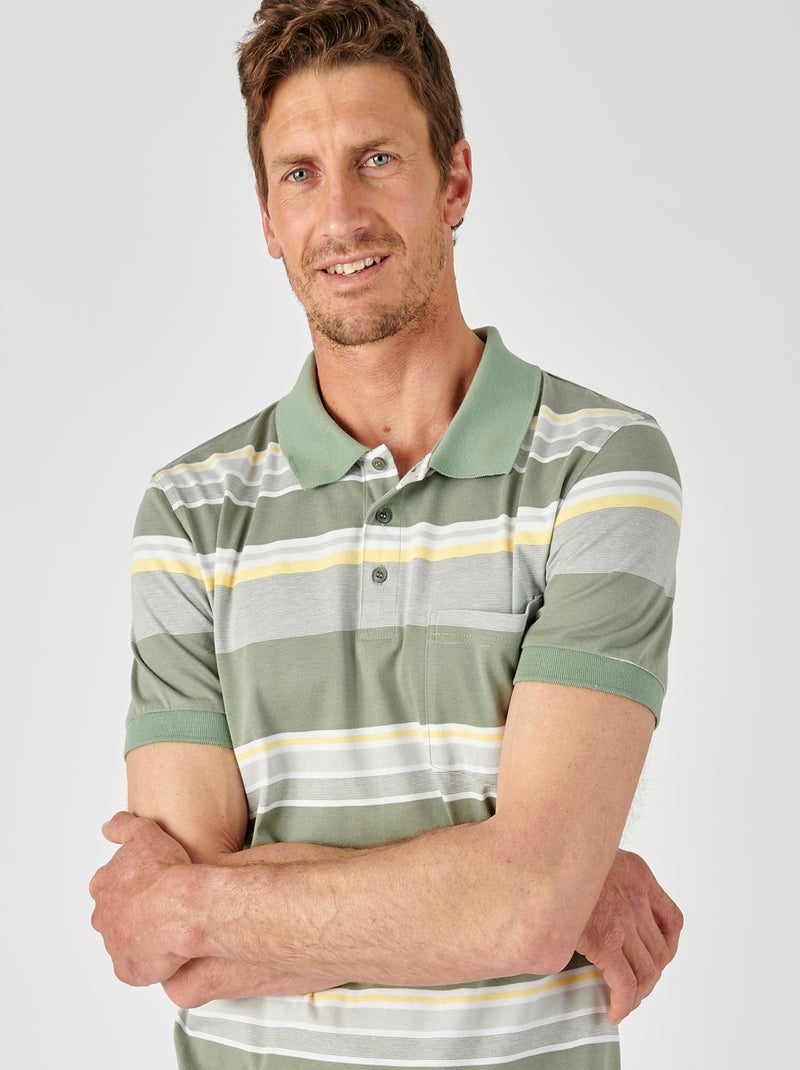 Polo jersey rayé - Damart Vert - Kiabi
