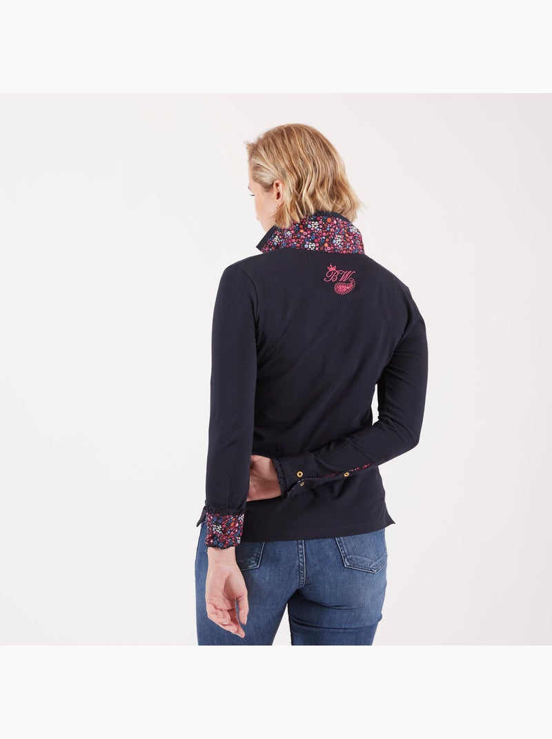 POLO MADAME CASUAL FLOWERS Bleu marine - Kiabi