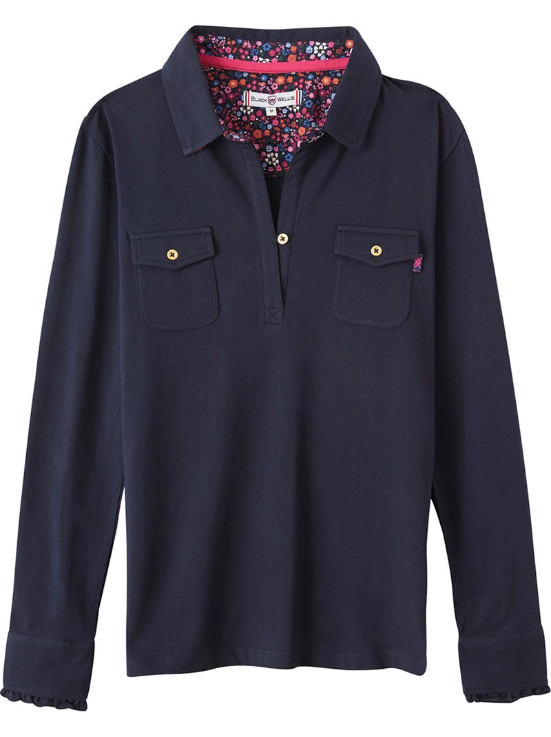 POLO MADAME CASUAL FLOWERS Bleu marine - Kiabi