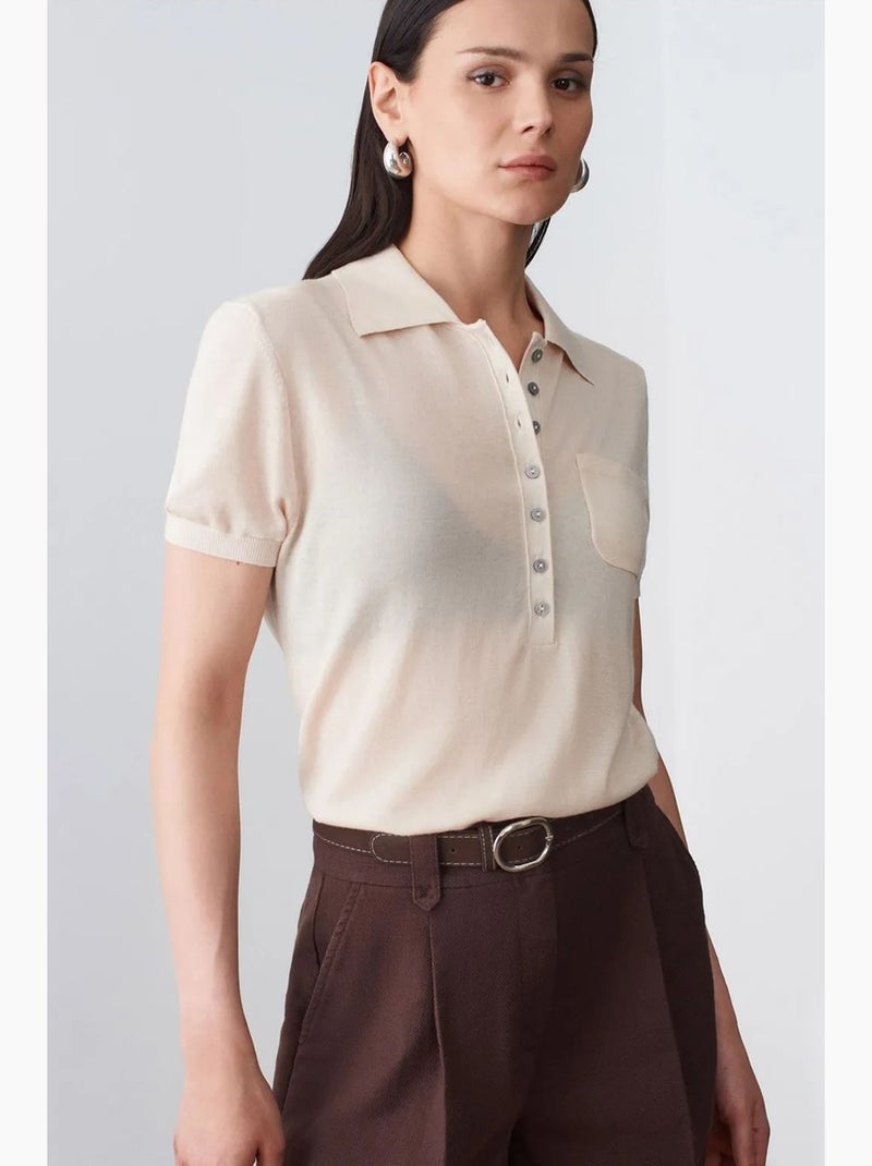 Polo maille ajusté dilvin Crème - Kiabi