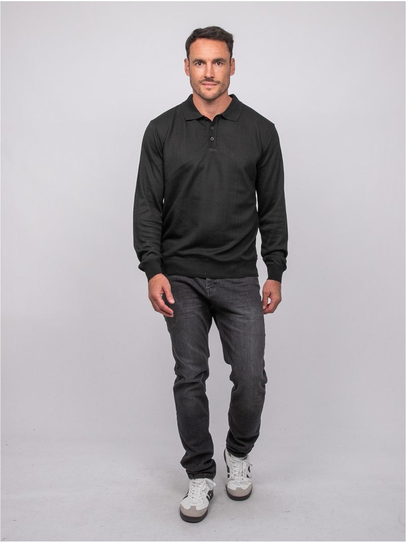 Polo maille boutonné manches longues losteria Noir - Kiabi
