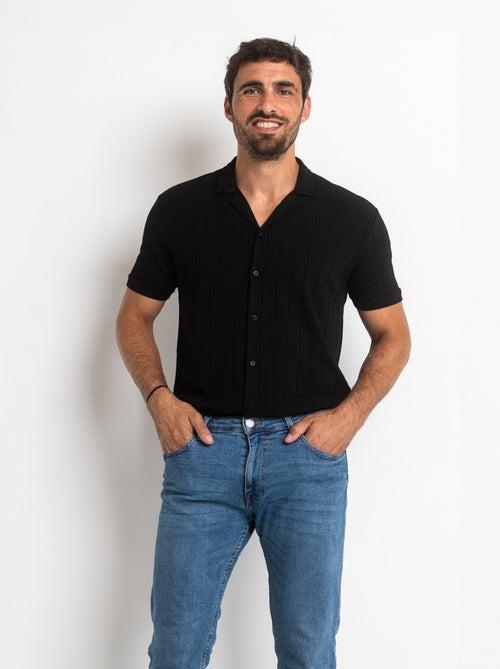 Polo maille cotelée style chemise - Kiabi