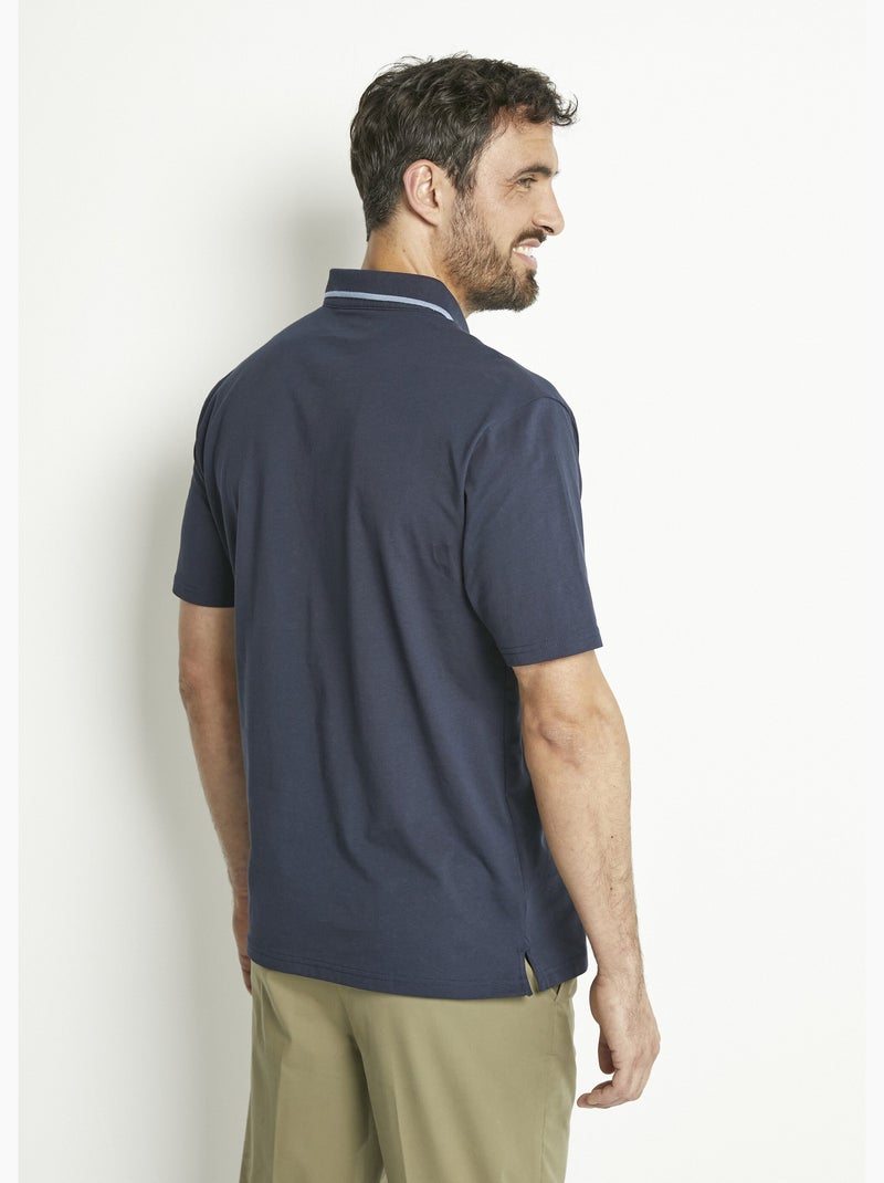 Polo maille jersey uni col bicolore coton - AFIBEL Bleu marine - Kiabi