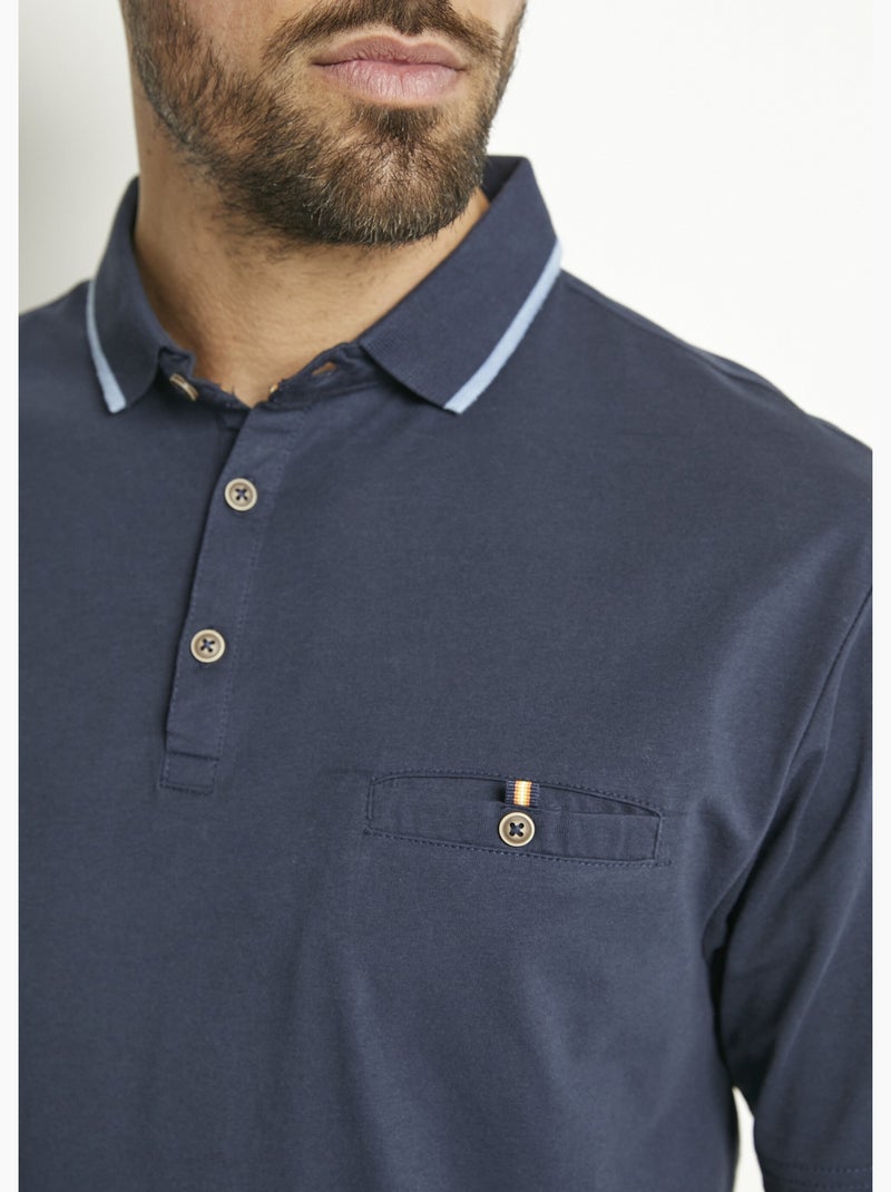 Polo maille jersey uni col bicolore coton - AFIBEL Bleu marine - Kiabi