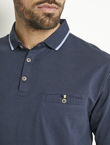 Polo maille jersey uni col bicolore coton