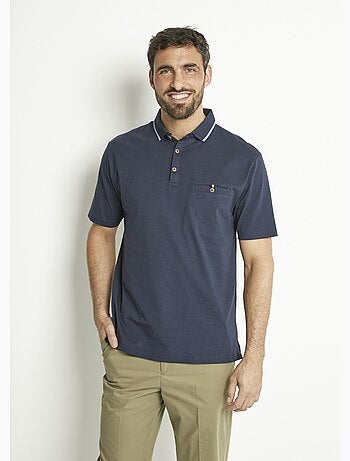 Polo maille jersey uni col bicolore coton