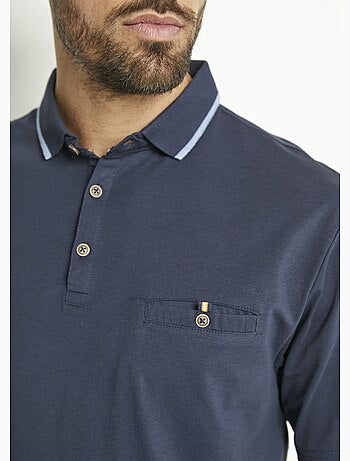 Polo maille jersey uni col bicolore coton