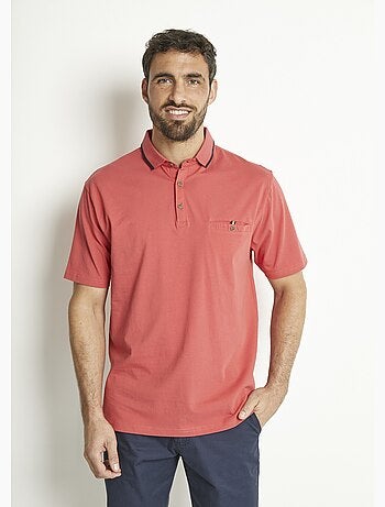 Polo maille jersey uni col bicolore coton