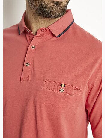 Polo maille jersey uni col bicolore coton