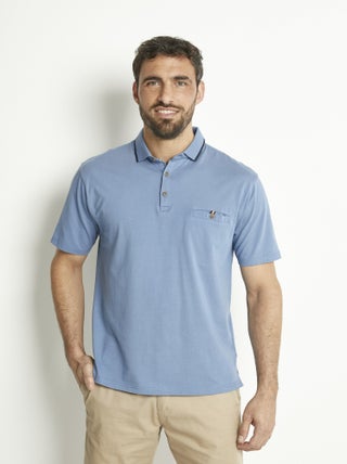 Polo maille jersey uni col bicolore coton
