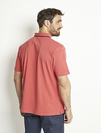 Polo maille jersey uni col bicolore coton