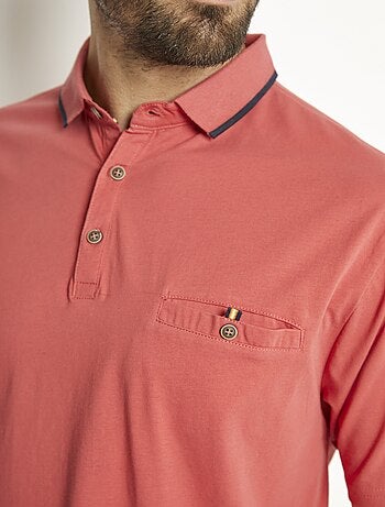 Polo maille jersey uni col bicolore coton