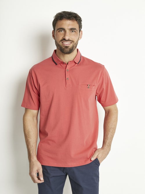 Polo maille jersey uni col bicolore coton - Kiabi