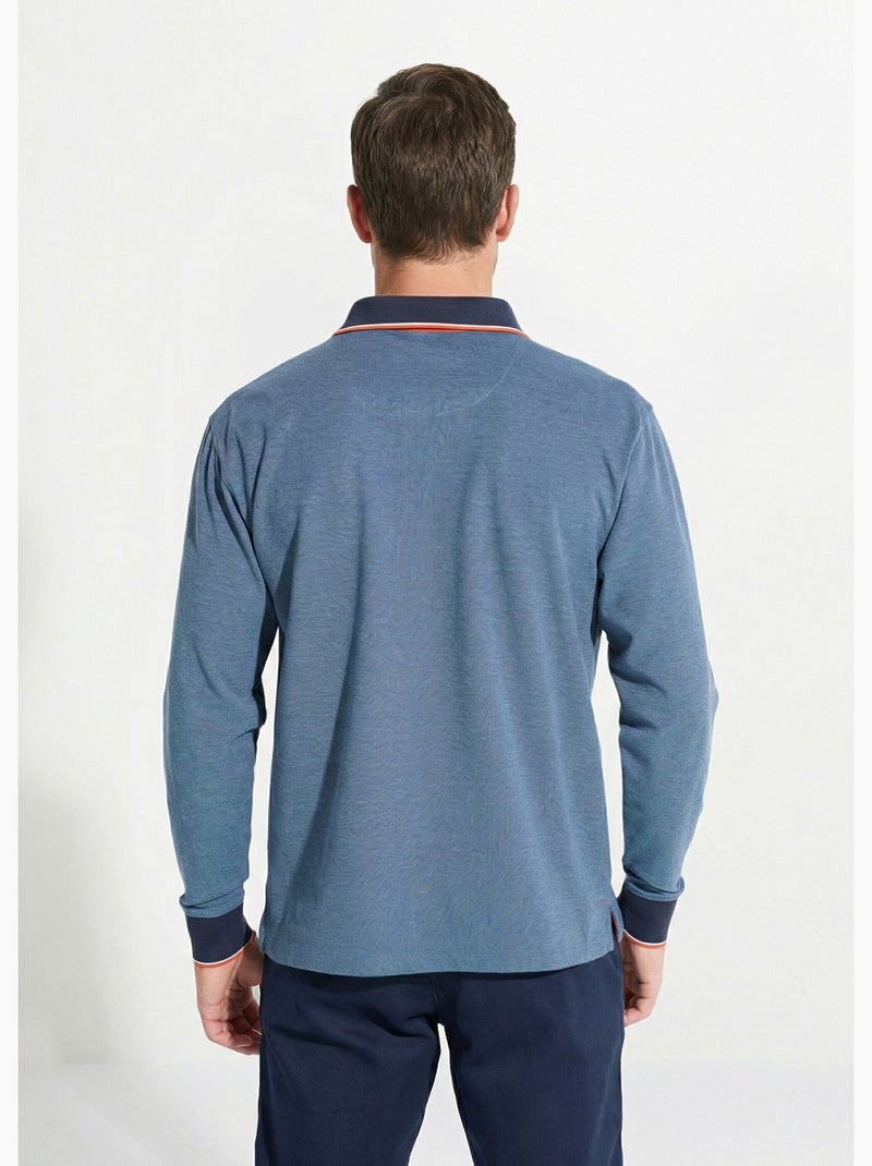 Polo maille piquée manches longues coton - Afibel Bleu - Kiabi