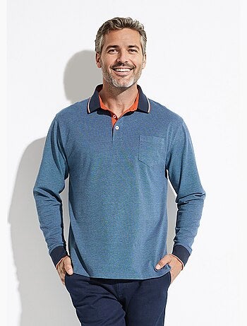 Polo maille piquée manches longues coton