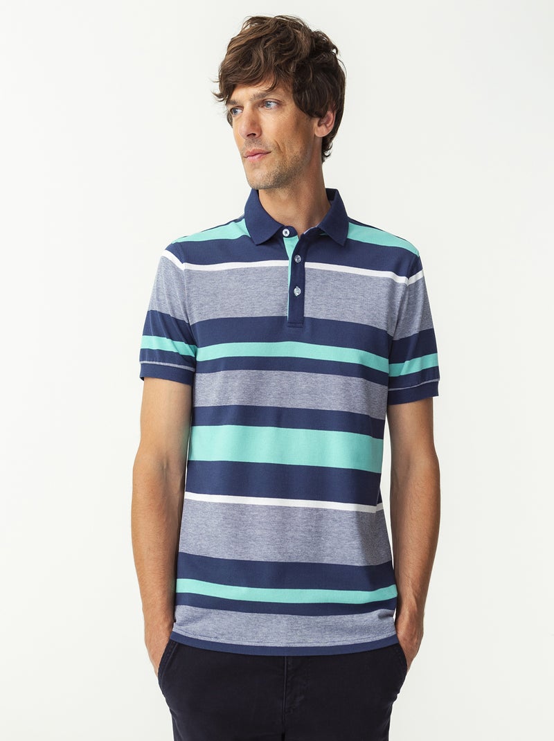 Polo maille piquée rayé - Damart Vert - Kiabi