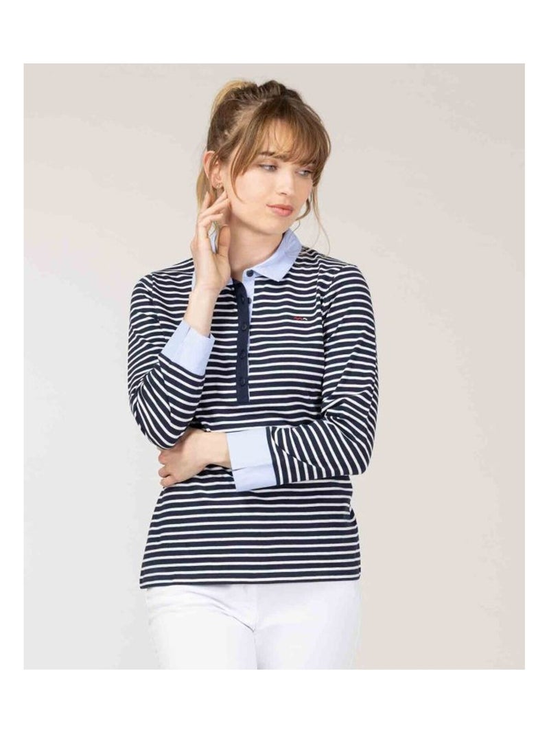 Polo manches 3/4 - Terre de Marins Bleu Beige - Kiabi