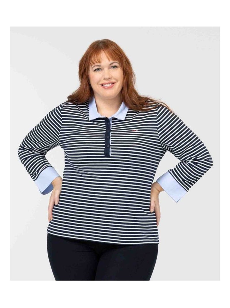 Polo manches 3/4 - Terre de Marins Bleu Beige - Kiabi