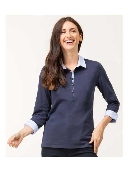 Polo manches 3/4 bleu marine Femme - Kiabi