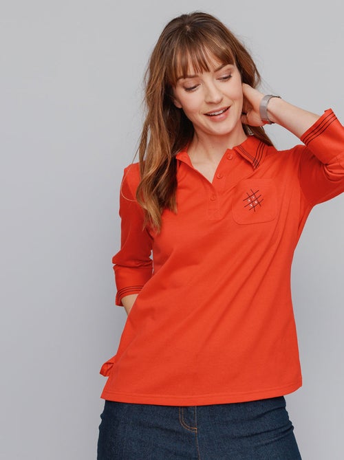 Polo manches 3/4 détails surpiqûres - Kiabi