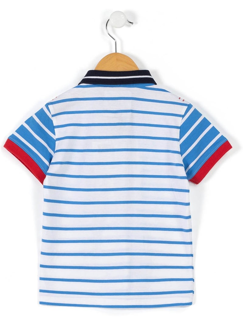 Polo manches courtes - Terre de Marins Blanc Bleu - Kiabi