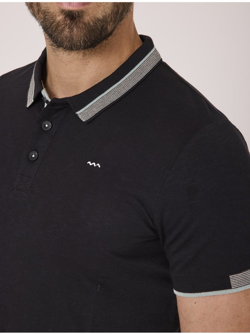 Polo manches courtes 100% coton - Terre de Marins Noir - Kiabi