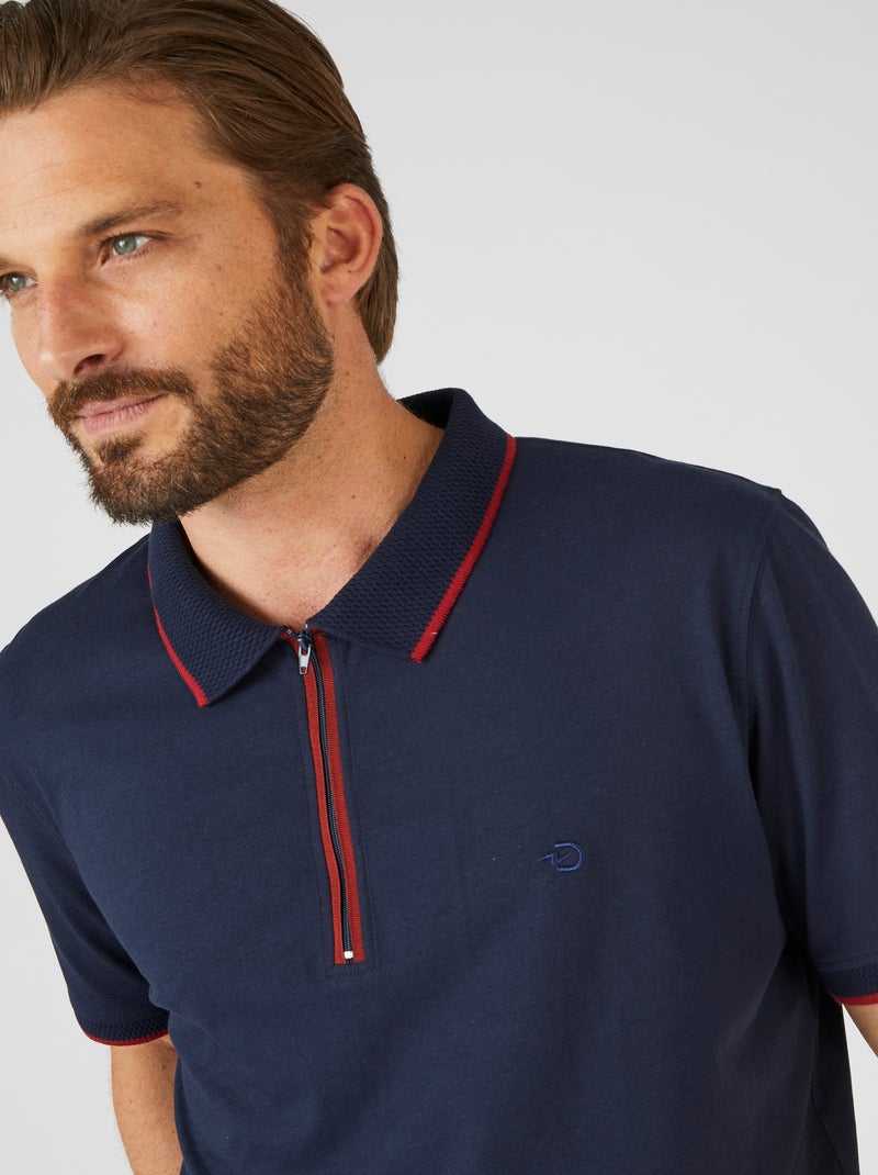 Polo manches courtes à col zippé Climatyl - Damart Bleu nuit - Kiabi