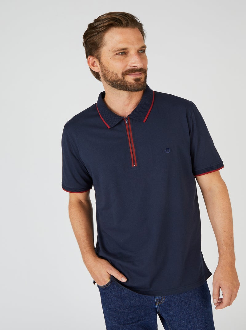 Polo manches courtes à col zippé Climatyl - Damart Bleu nuit - Kiabi