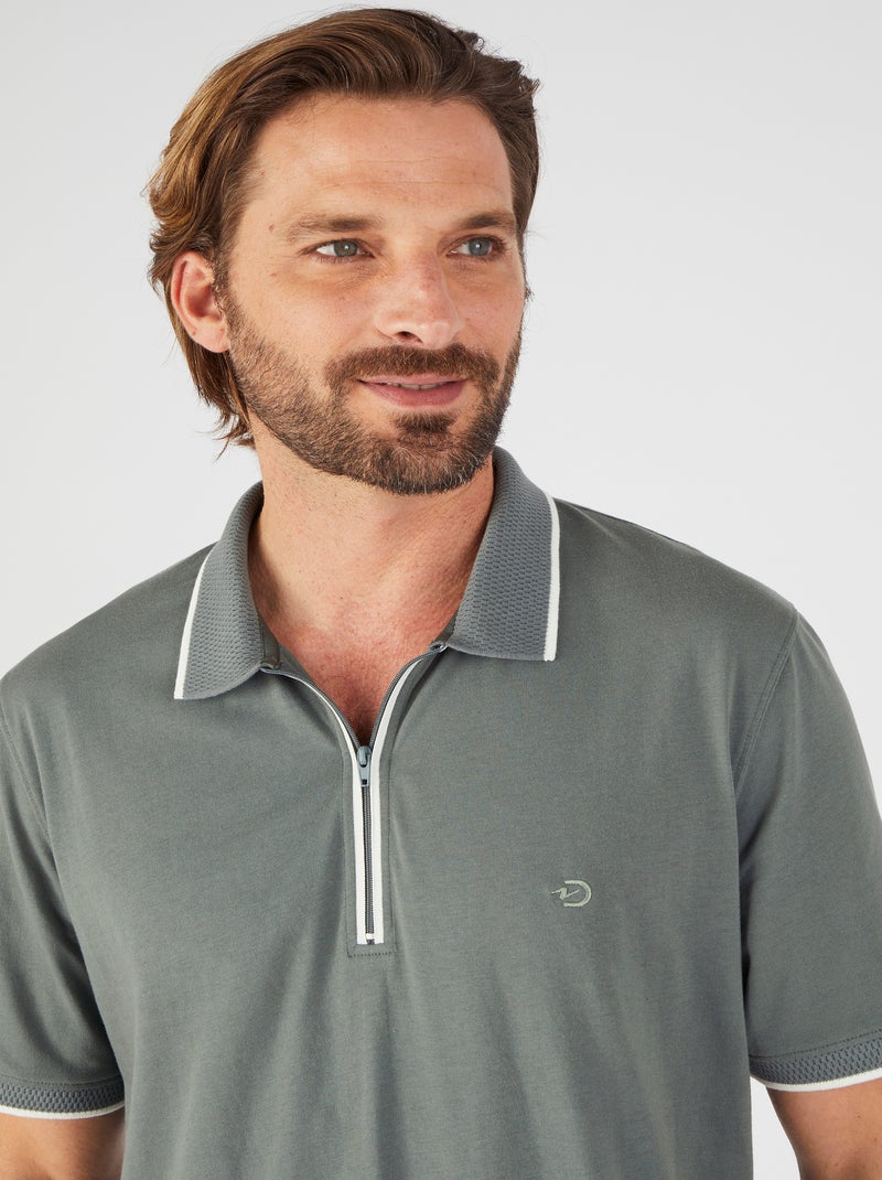Polo manches courtes à col zippé Climatyl - Damart Vert - Kiabi