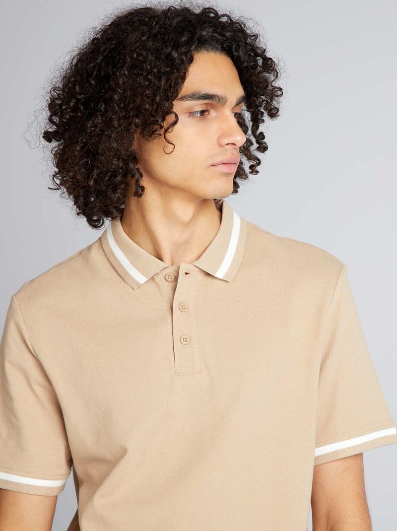 Polo manches courtes à contrastes Beige - Kiabi