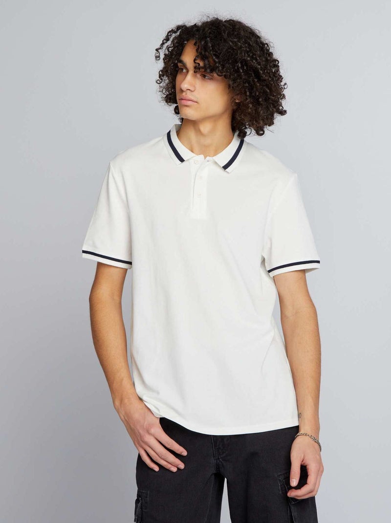 Polo manches courtes à contrastes blanc - Kiabi