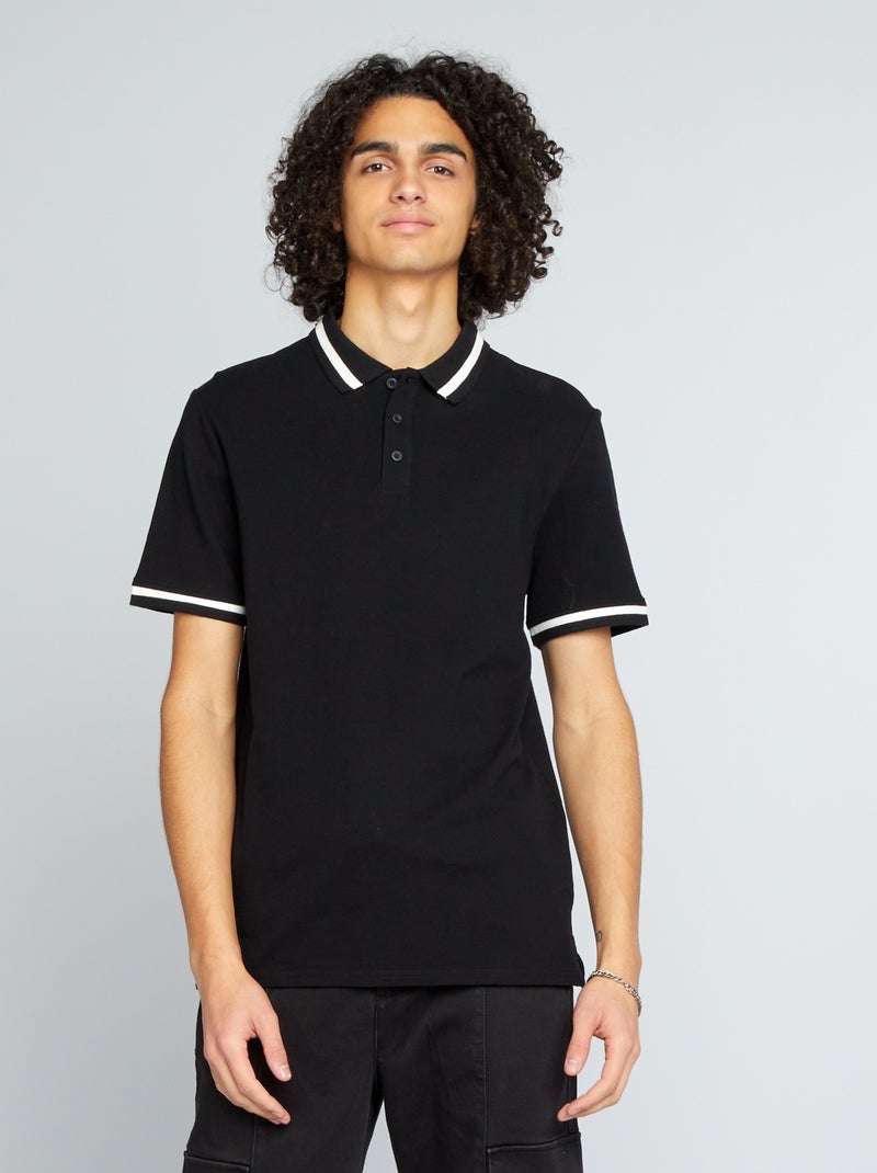 Polo manches courtes à contrastes noir - Kiabi