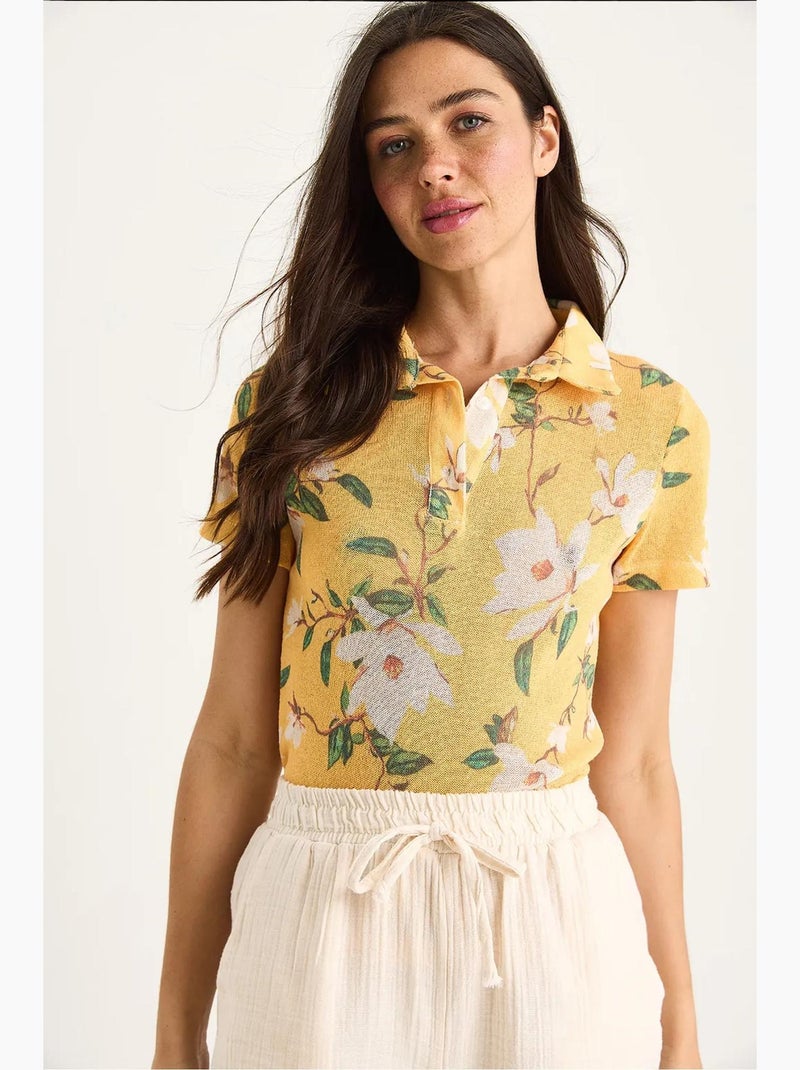 Polo manches courtes à fleurs lucci Jaune citron - Kiabi