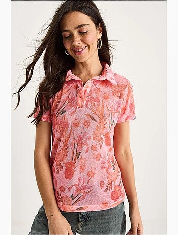 Polo manches courtes à fleurs lucci