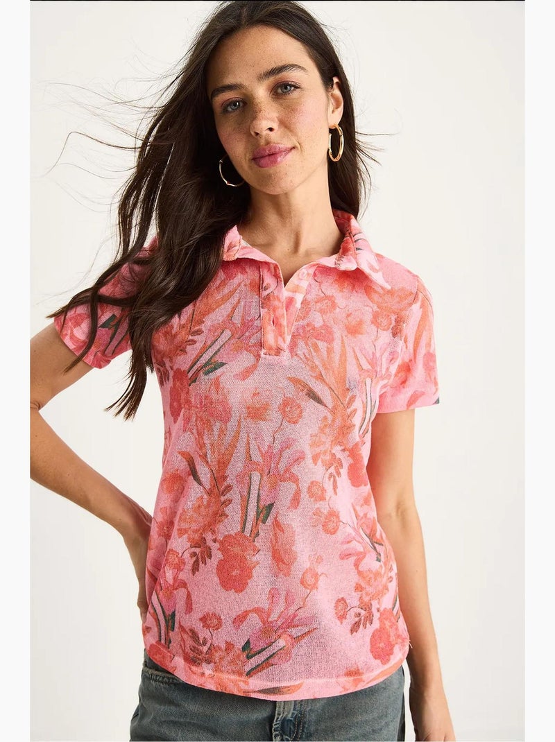 Polo manches courtes à fleurs lucci Rose clair - Kiabi