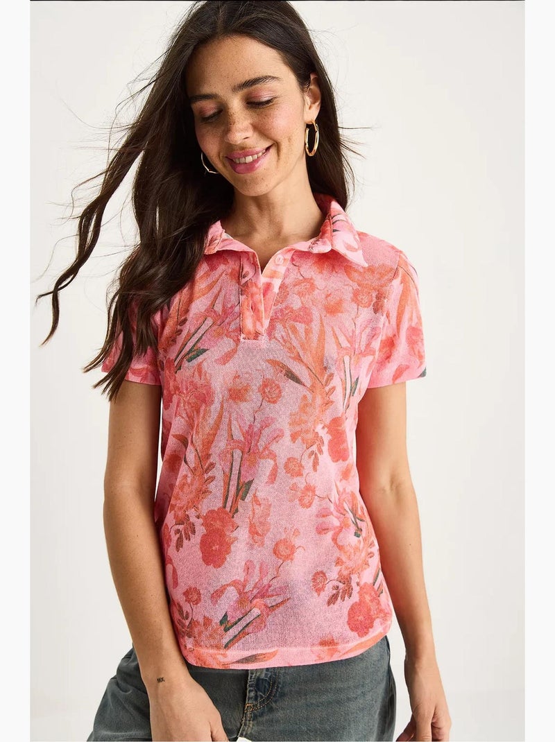 Polo manches courtes à fleurs lucci Rose clair - Kiabi