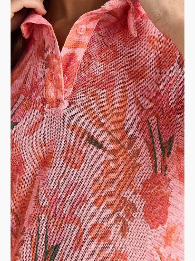 Polo manches courtes à fleurs lucci Rose clair - Kiabi