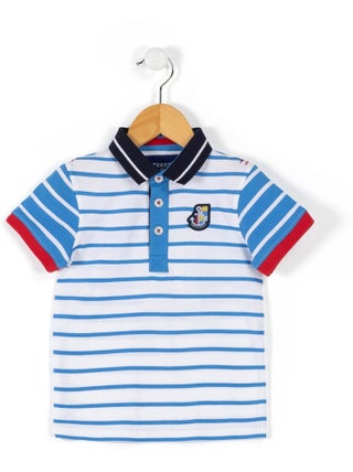 Polo manches courtes blanc rayé bleu Garçon - Terre de Marins