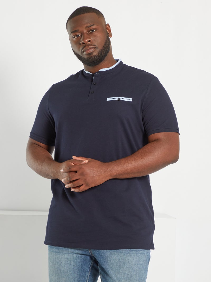 Polo manches courtes col mao Bleu - Kiabi