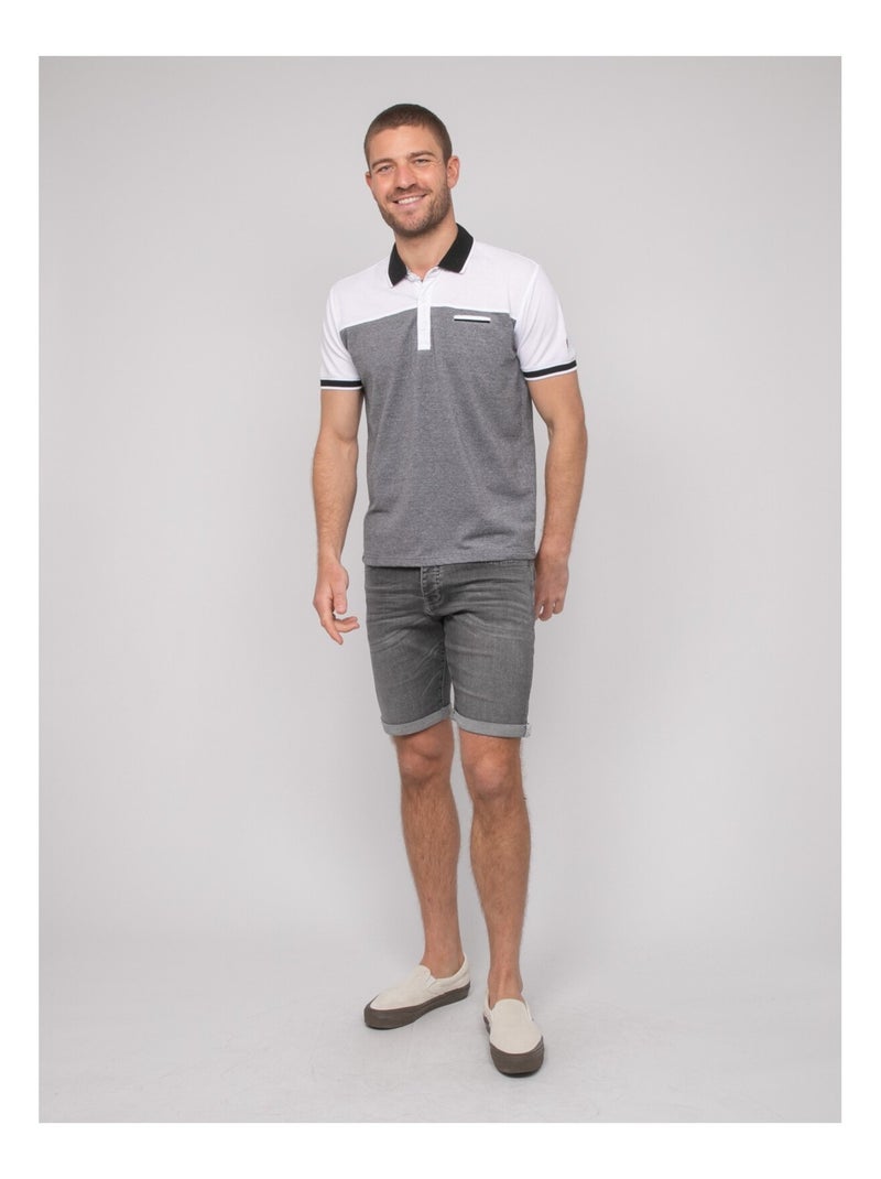 Polo manches courtes coton bicolore POPLINO Blanc - Kiabi