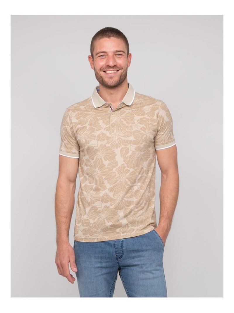 Polo manches courtes coton motifs PAILLOTE Beige - Kiabi